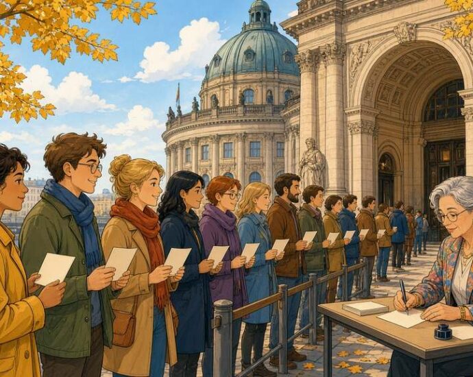 Schlange vor Bode-Museum: Merkel signiert Kunstpostkarten ihres Porträts – n-tv.de