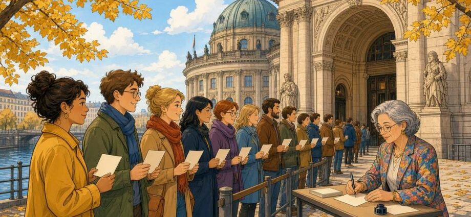 Schlange vor Bode-Museum: Merkel signiert Kunstpostkarten ihres Porträts – n-tv.de