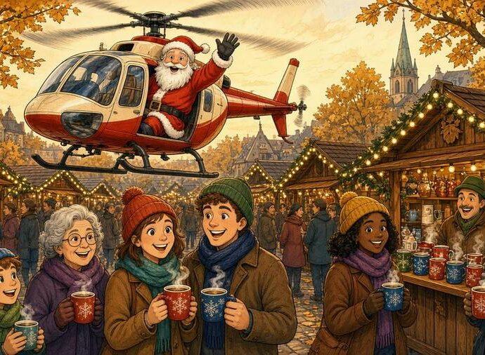 Niloaus kommt im Heli – Glühwein schon im Oktober: Weihnachtsmarkt eröffnet – T-Online
